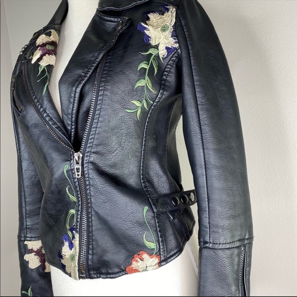 Chelsea & Violet Jackets & Blazers - Black leather embroidered jacket